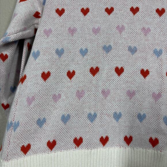 Callahan Knitwear XS Victoria Heart Love Print Button Up Cardigan Sweater Cotton - Picture 10 of 10
